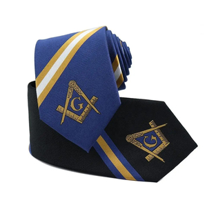 Corbata Masónica de Seda con Rayas Moradas y Verdes, Diseño Bordado de Compás Cuadrado, Tejido Clásico de Sarga para Uso Profesional - Product Image 2