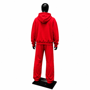 Chándal Rojo con Capucha para Hombre, Manga Larga, Color Sólido, Estilo Casual Holgado, Algodón, Ropa de Otoño con Bolsillos Laterales, Cintura Elástica, Ajuste Cómodo - Product Image 2