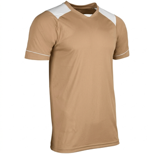 Camiseta de fútbol personalizada de color marrón claro, de secado rápido, cuello redondo, manga corta, transpirable, de poliéster, para hombre y mujer, color sólido. - Product Image 1