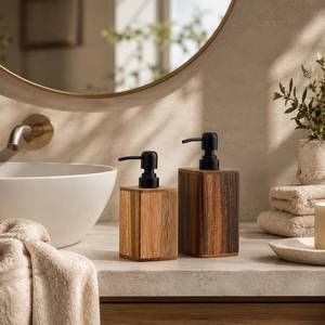 Distributeur de savon rectangulaire en bois, accessoire minimaliste pour comptoir de salle de bain, facile à nettoyer, par Curio Craft - Product Image 2