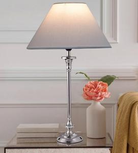 Lámpara de Mesa Cromada Tradicional con Pantalla de Tela Blanca Estilo Empire, E27 LED, Luz Cálida Suave para Dormitorio, Uso Decorativo - Product Image 1