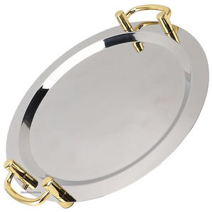 Plateaux de service dorés Louche Pour Buffet Mariage Aliments Desserts Service Poignées dorées Plateaux ovales en acier inoxydable argenté - Product Image 4