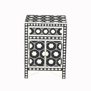 Mesita de noche moderna con incrustaciones de hueso, gabinete decorativo de madera hecho a mano para interiores de dormitorios contemporáneos - Product Image 1