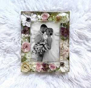 Floral Resin Photo <b>Frame</b> Vertical Tabletop Decor Handmade With Pressed Flowers Pink <b>White</b> Purple Design - Product Image 1