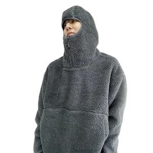 Sweat-shirt polaire zippé à capuche oversize pour homme, gris, coupe-vent, décontracté, hiver, uni, coupe régulière, manches longues, personnalisable 100% - Product Image 1
