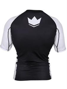 Rashguard Blanco y Negro para Entrenamiento Profesional de BJJ, Rashguard de Manga Corta para Hombre y Mujer, Marca Kingz - Product Image 4