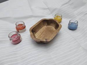 Cuenco ovalado de madera hecho a mano para decoración del hogar, recipiente artesanal de madera para hacer velas - Product Image 2