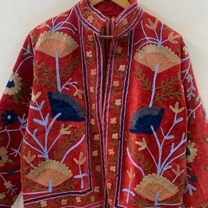 Best Quality Suzani Jacket Floral Embroidery Cropped <b>Coat</b> Women Hippie Winter Warm Artisanal Outerwear Factory Direct Wholesale - Product Image 2