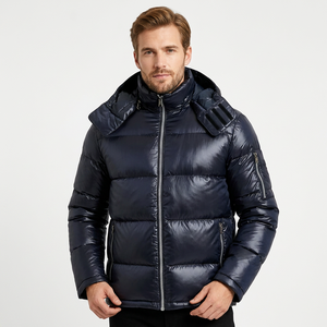 Veste d'hiver décontractée pour homme, en duvet noir, avec capuche, coupe-vent, coupe classique, fermeture éclair - Product Image 4