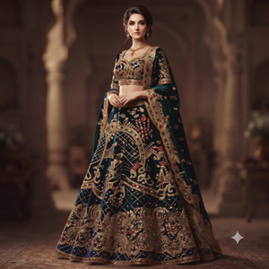 Lehenga Choli de Lujo Azul Marino con Bordado Intenso y Trabajo Zari para Novias, Ideal para Bodas y Fiestas - Product Image 1