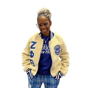Zeta Phi Beta Sherpa Bomber <b>Jacket</b> Women Fleece <b>Zip</b> <b>Up</b> <b>Jacket</b> Warm Winter Coat Greek Sorority Stylish Casual Outfit - Product Image 4