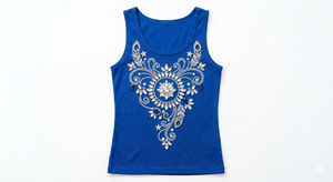 Blue <b>Rhinestone</b> <b>Crop</b> Tank <b>Top</b> Sleeveless Women's Floral Logo Casual Party Tee - Product Image 5