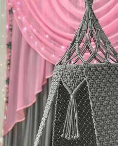 <b>Grey</b> & White Handmade Boho 72"x33" Cotton Macrame Hammock Hanging Swing Chair With Cushion And Pillows for Patio Balcony Bedroom - Product Image 2