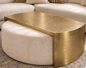 Antique Brass <b>Coffee</b> <b>Table</b> with Modern Rectangle Style Heavy Metal Top Luxury Handcrafted Living Room Furniture for Home Dining - Product Image 4