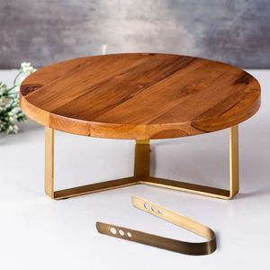 Support à gâteau rond en bois minimaliste et écologique, fait main, pour mariage, anniversaire, maison, hôtel - Product Image 2