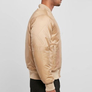 SPARKWELL INDUSTRY Men's Beige Bomber <b>Jacket</b> Solid Color Zipper Front Casual Style Breathable <b>Canvas</b> Fabric High Street Style - Product Image 2