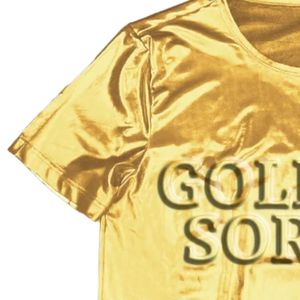 T-shirt Métallique Doré Femme Manches Courtes Col Rond Brillant Imprimé T-shirt Mode Haut Réfléchissant Décontracté Élégant Soirée - Product Image 3