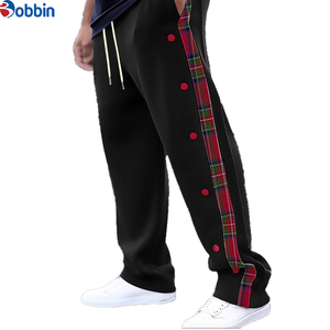 New Fashion Comfortable Vintage Side Button Striped Patchwork Pants <b>Mens</b> Trendy Drawstring Loose Straight Trousers <b>Men</b> Pants - Product Image 4