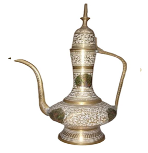 Surahi royal de luxe en laiton avec finition polie miroir et accents de pierres précieuses colorées, disponible en gros - Product Image 3