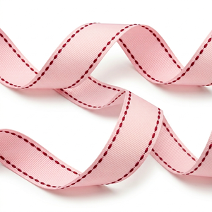 Ruban gros-grain 100 % polyester, 25 mm, rose bébé avec bordure rouge, résistant au rétrécissement, directement de l'usine, pour pinces de boutique et décorations de fête - Product Image 2