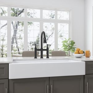 Lavello da cucina moderno in ceramica bianca, 61 cm (L) x 48 cm (L), a vasca singola, con frontale a grembiule, in quarzo lucidato, personalizzabile per uso bagno - Product Image 3