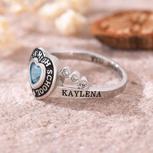 Anillo de Graduación Universitario Personalizado BOJ School Ring 058, Anillo de Colegio Secundario para Ella, con Piedra de Nacimiento, Plata 925, ¡Oferta! - Product Image 3