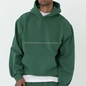 Sweat à capuche épais surdimensionné vert uni 100% coton pour hommes 500 g/m² - Product Image 2