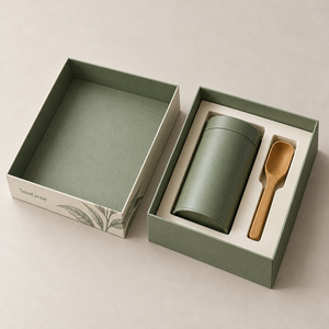 กล่องของขวัญกระป๋องชาแบบสองชิ้นพร้อมที่ตักลายใบไม้ - Product Image 6