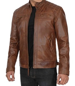 Veste de sport pour homme SHAFIQ SPORTS en cuir véritable marron, col montant, fermeture éclair, coupe régulière, imperméable, hiver - Product Image 1