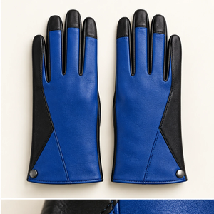 Blue Leather Motorbike <b>Gloves</b> With Touchscreen Fingers Wrist Length Sporty Style For Cycling Winter Use Outerwear Quality - Product Image 2