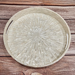 Elegant <b>White</b> Tiles Design Mother Of Pearl Serving Tray Classic Wooden Base Kitchen Dining Food Platter Vietnam Wholesale - Product Image 1