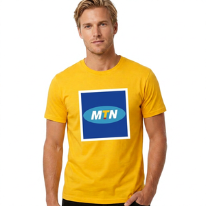 T-shirt orange pour homme avec logo MTN sur le devant, manches courtes, col rond, imprimé, en coton tricoté, coupe ample, anti-plis - Product Image 3