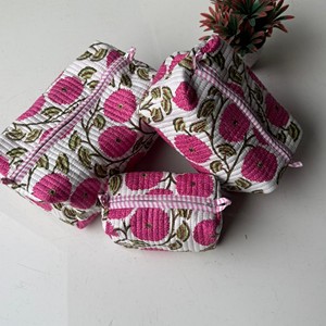 Juego de 3 Bolsas de Cosméticos Bordadas con Diseño Floral, con Bolsillos, Organizador de Maquillaje Multifuncional de Viaje, Estilo Bohemio, Bolsa Textil - Product Image 4