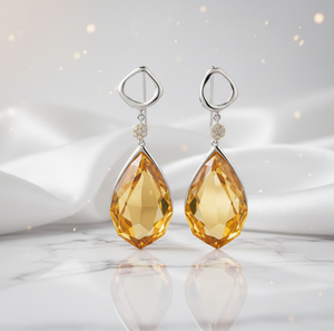 Boucles d'oreilles pendantes fantaisie en pierre précieuse jaune de 6 pouces, en argent sterling 925 plaqué or 18 carats, 22 grammes, bijoux de créateur - Product Image 2