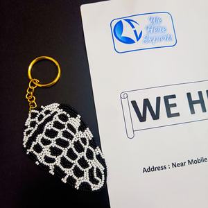 Handmade Bohemian Black White Seed Beads Decorative Chain with Still <b>Life</b> Pattern Attached Handbag Zipper <b>Ring</b> for Gifting Use - Product Image 6