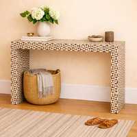 Table console en bois écologique faite à la main avec incrustations en os, design moderne et luxueux, pour la décoration de salon, Belladec
