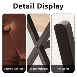 Panca da toeletta trapuntata con cuscino spesso e gambe a X in metallo - Product Image 3