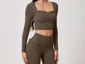 Women's Solid Color Activewear Sets Yoga <b>Leggings</b> 2-Piece Gym Fitness Workout Wear Front Logo Customized Colors - Product Image 2