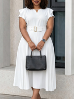 SE11750 Nouvelle robe moulante décontractée pour femmes, été, manches courtes à volants, couleur unie, taille haute, robe plissée maxi