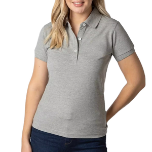 Vêtements pour femmes, polo à manches courtes gris, couleur unie, tricoté, vêtements décontractés, polos pour femmes - Product Image 1