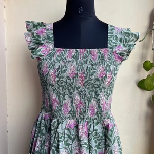 ชุดราตรียาวคอตตอนพิมพ์ลายดอกไม้, เดรสแขนกุดปรับได้สไตล์ลำลอง - Product Image 1