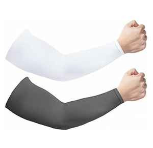 Manchons de cyclisme anti-UV unisexe pour adulte en Spandex et Polyester, sans couture, couleur unie Beige, Noir, Bleu clair - Product Image 2