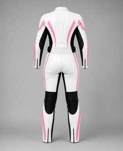 Women Full Sleeve Leather Motorcycle Racing <b>Suit</b> <b>White</b> Pink Black Color Blocked All Seasons Protective Gear - Product Image 5