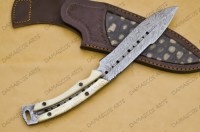 Couteau de chasse à lame fixe en acier Damas forgé à la main, pleine longueur de lame, pour survie en extérieur, pointe tombante, bord dentelé, DIY OEM