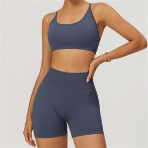 Ensemble de vêtements de sport pour femmes, short sans couture, soutien-gorge de sport à col en U, extensible, respirant, tenue de sport, de fitness, de course à pied et de yoga - Product Image 2