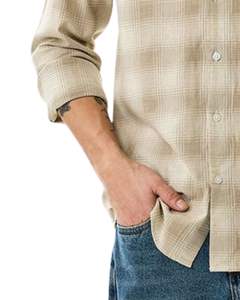 Chemise en coton à carreaux beige pour homme, manches longues, boutonnée, décontractée, coupe ajustée, qualité export, style professionnel, fabrication OEM - Product Image 5