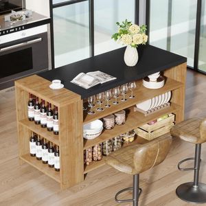 Isola e Carrello da Cucina in Legno Marrone Vintage da 55 Pollici, Arredamento da Cucina Elegante e Pratico - Product Image 3