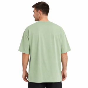 เสื้อยืดผู้ชายไซส์ใหญ่ สีเขียวล้วน ผ้าฝ้าย คอโอ แขนสั้น สไตล์ลำลอง ทรงพอดีตัว ความยาวปกติ ผ้าถักเนื้อนุ่ม - Product Image 6