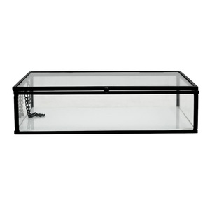 Elegance Glass Jewelry Box Set 3 <b>Black</b> Metal Frame Stackable Storage Organizer Customizable Size High Quality for Home Decorate - Product Image 2