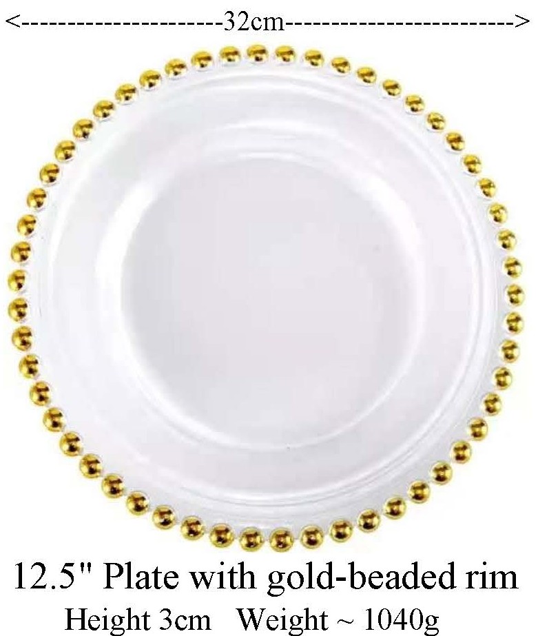 Assiette de présentation 12,5" avec bordure perlée dorée